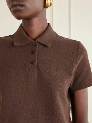 Saint Laurent Cassandre-embroidered Cropped Cotton-piqué Polo Shirt | Thumbnail 4 Saint Laurent Cassandre-embroidered Cropped Cotton-piqué Polo Shirt | Thumbnail 4