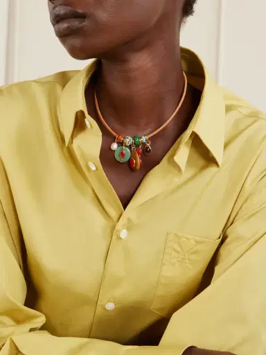 Roxanne Assoulin The Leather Stone Gold-tone, Multi-stone And Leather Necklace | Thumbnail 2 Roxanne Assoulin The Leather Stone Gold-tone, Multi-stone And Leather Necklace | Thumbnail 2