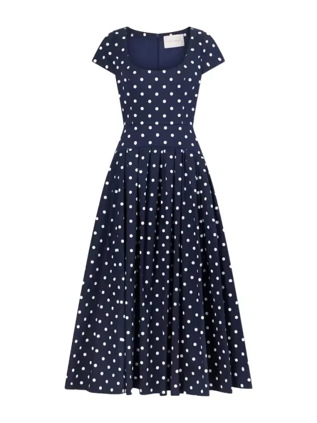 Carolina Herrera Polka-dot Cotton-blend Twill Midi Dress