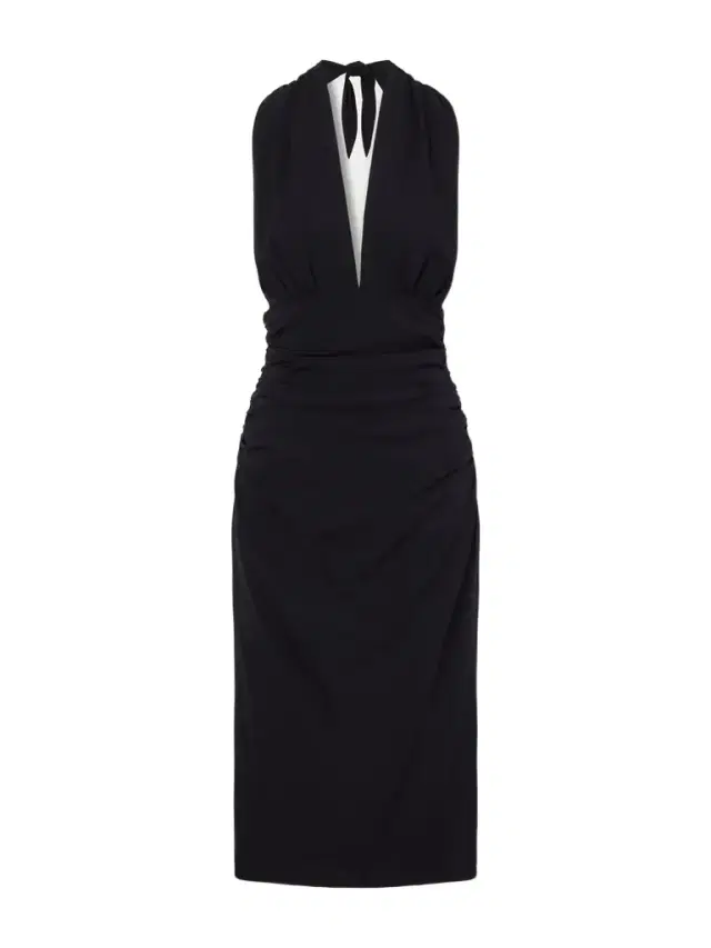 Halterneck Backless Silk-blend Midi Dress
