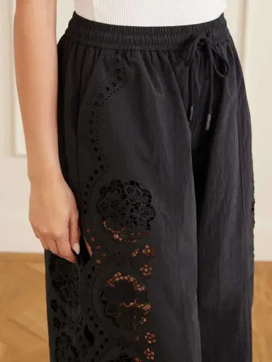 Sea Vittoria Broderie Anglaise-trimmed Shell Wide-leg Pants | Thumbnail 4 Sea Vittoria Broderie Anglaise-trimmed Shell Wide-leg Pants | Thumbnail 4