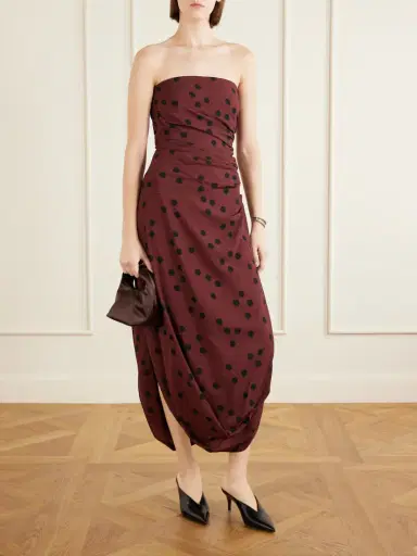 Proenza Schouler Nayara Strapless Gathered Polka-dot Crepe Midi Dress | Thumbnail 2 Proenza Schouler Nayara Strapless Gathered Polka-dot Crepe Midi Dress | Thumbnail 2