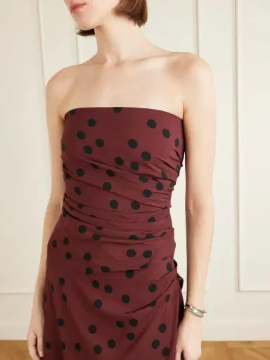 Proenza Schouler Nayara Strapless Gathered Polka-dot Crepe Midi Dress | Thumbnail 4 Proenza Schouler Nayara Strapless Gathered Polka-dot Crepe Midi Dress | Thumbnail 4