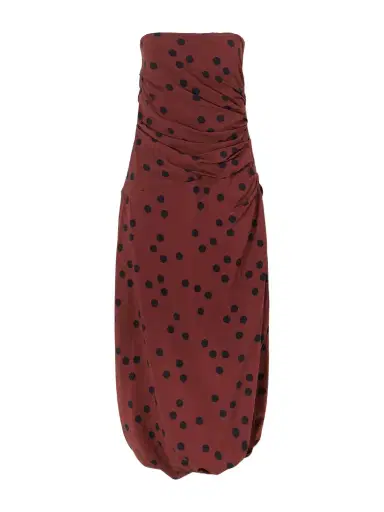 Proenza Schouler Nayara Strapless Gathered Polka-dot Crepe Midi Dress | Thumbnail 1 Proenza Schouler Nayara Strapless Gathered Polka-dot Crepe Midi Dress | Thumbnail 1