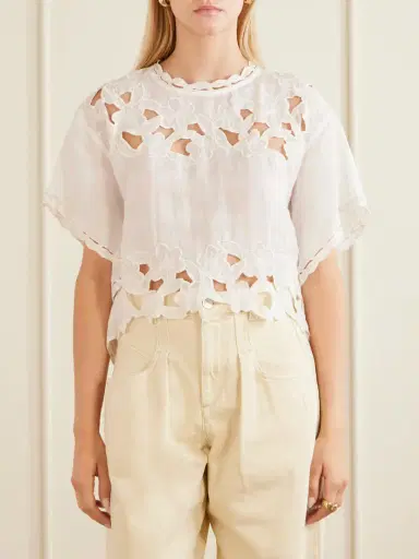 Isabel Marant Relda Cropped Embroidered Ramie Blouse | Thumbnail 3