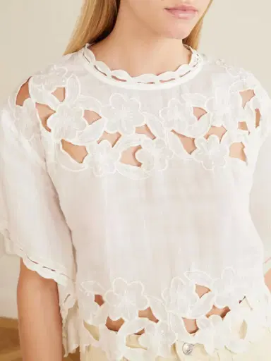 Isabel Marant Relda Cropped Embroidered Ramie Blouse | Thumbnail 5