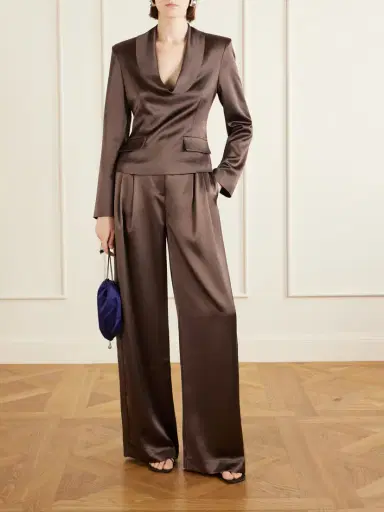 VIOLANTE NESSI Keckler Pleated Satin High-rise Straight-leg Pants | Thumbnail 2 VIOLANTE NESSI Keckler Pleated Satin High-rise Straight-leg Pants | Thumbnail 2