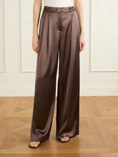VIOLANTE NESSI Keckler Pleated Satin High-rise Straight-leg Pants | Thumbnail 3 VIOLANTE NESSI Keckler Pleated Satin High-rise Straight-leg Pants | Thumbnail 3