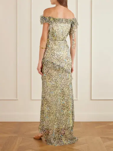 Saloni Nina Off-the-shoulder Ruffled Printed Silk Gown | Thumbnail 3 Saloni Nina Off-the-shoulder Ruffled Printed Silk Gown | Thumbnail 3