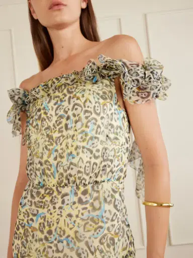 Saloni Nina Off-the-shoulder Ruffled Printed Silk Gown | Thumbnail 4 Saloni Nina Off-the-shoulder Ruffled Printed Silk Gown | Thumbnail 4