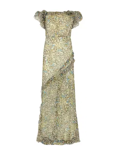 Saloni Nina Off-the-shoulder Ruffled Printed Silk Gown | Thumbnail 1 Saloni Nina Off-the-shoulder Ruffled Printed Silk Gown | Thumbnail 1