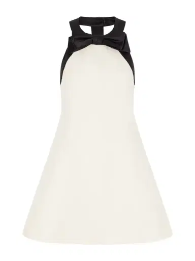 Valentino Garavani Bow-detailed Satin-trimmed Wool And Silk-blend Crepe Mini Dress | Thumbnail 1 Valentino Garavani Bow-detailed Satin-trimmed Wool And Silk-blend Crepe Mini Dress | Thumbnail 1