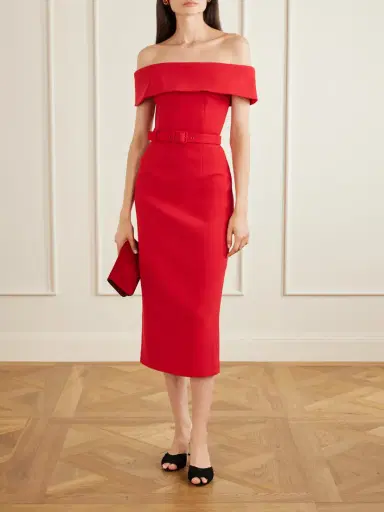 Rebecca Vallance Precious Off-the-shoulder Belted Crepe Midi Dress | Thumbnail 2 Rebecca Vallance Precious Off-the-shoulder Belted Crepe Midi Dress | Thumbnail 2