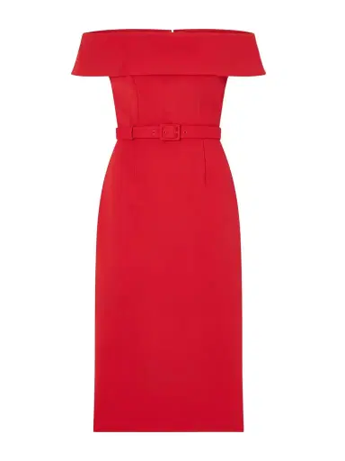Rebecca Vallance Precious Off-the-shoulder Belted Crepe Midi Dress | Thumbnail 1 Rebecca Vallance Precious Off-the-shoulder Belted Crepe Midi Dress | Thumbnail 1