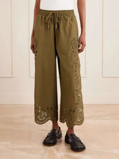 Sea Vittoria Broderie Anglaise-trimmed Shell Wide-leg Pants | Thumbnail 3 Sea Vittoria Broderie Anglaise-trimmed Shell Wide-leg Pants | Thumbnail 3