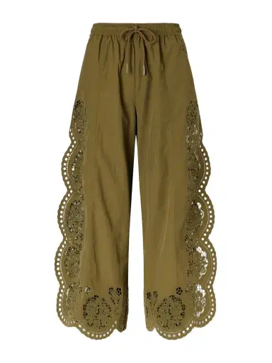 Sea Vittoria Broderie Anglaise-trimmed Shell Wide-leg Pants | Thumbnail 1 Sea Vittoria Broderie Anglaise-trimmed Shell Wide-leg Pants | Thumbnail 1