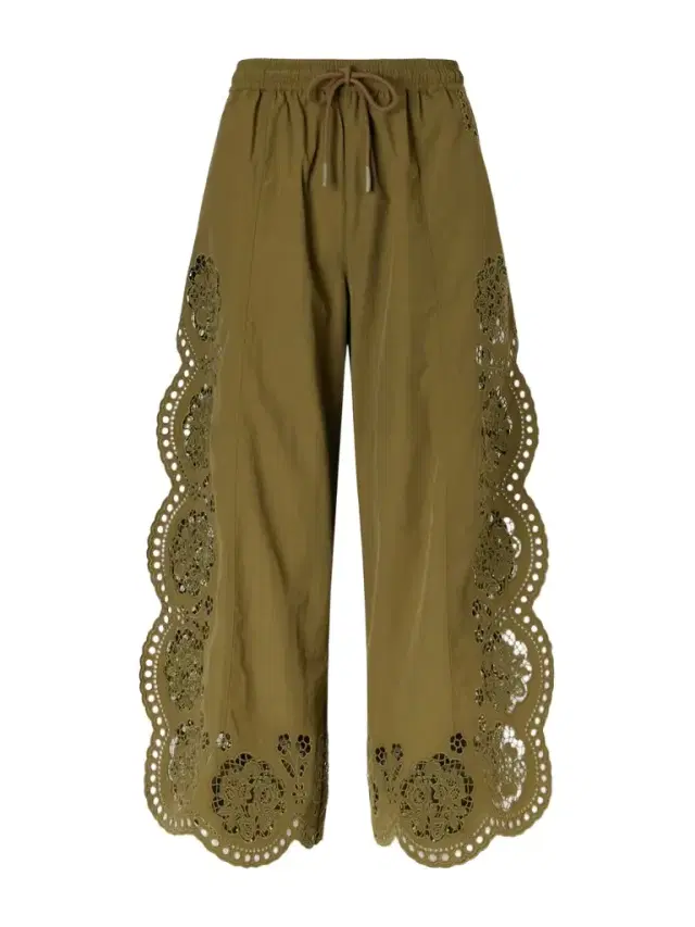 Vittoria Broderie Anglaise-trimmed Shell Wide-leg Pants