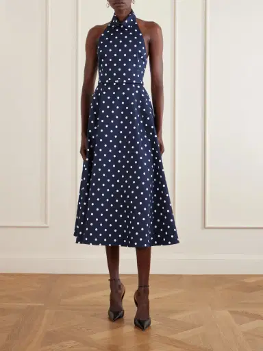 Carolina Herrera Belted Halter-neck Polka-dot Cotton-blend Twill Midi Dress | Thumbnail 2