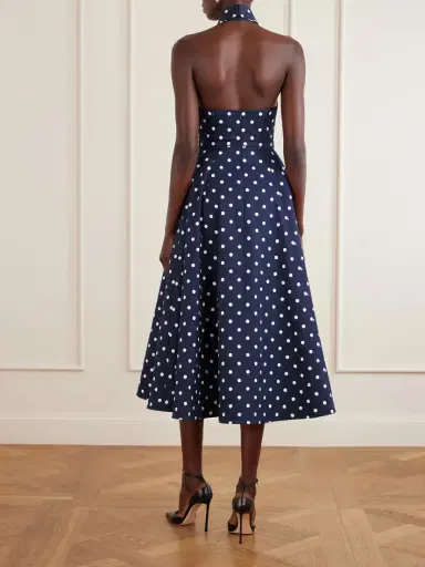 Carolina Herrera Belted Halter-neck Polka-dot Cotton-blend Twill Midi Dress | Thumbnail 3