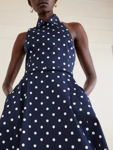 Carolina Herrera Belted Halter-neck Polka-dot Cotton-blend Twill Midi Dress | Thumbnail 4
