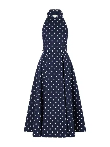Carolina Herrera Belted Halter-neck Polka-dot Cotton-blend Twill Midi Dress | Thumbnail 1