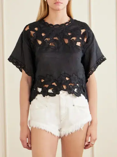Isabel Marant Relda Cropped Embroidered Ramie Blouse | Thumbnail 3 Isabel Marant Relda Cropped Embroidered Ramie Blouse | Thumbnail 3
