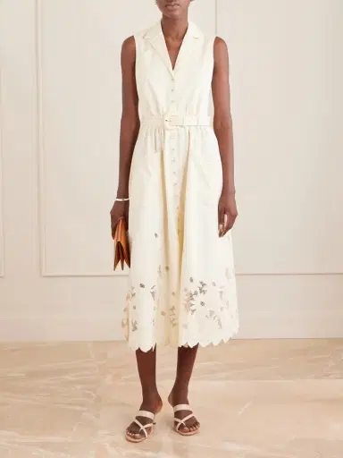 Saloni Kirat Belted Scalloped Embroidered Poplin Midi Dress | Thumbnail 2 Saloni Kirat Belted Scalloped Embroidered Poplin Midi Dress | Thumbnail 2