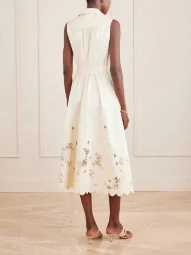 Saloni Kirat Belted Scalloped Embroidered Poplin Midi Dress | Thumbnail 3 Saloni Kirat Belted Scalloped Embroidered Poplin Midi Dress | Thumbnail 3