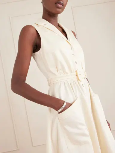 Saloni Kirat Belted Scalloped Embroidered Poplin Midi Dress | Thumbnail 4 Saloni Kirat Belted Scalloped Embroidered Poplin Midi Dress | Thumbnail 4