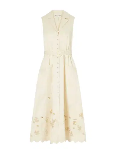 Saloni Kirat Belted Scalloped Embroidered Poplin Midi Dress | Thumbnail 1 Saloni Kirat Belted Scalloped Embroidered Poplin Midi Dress | Thumbnail 1