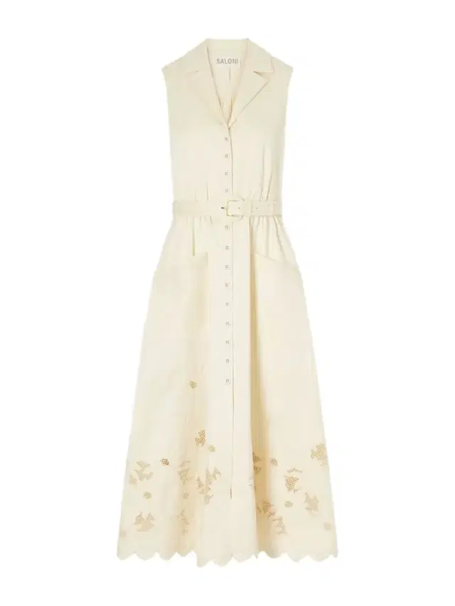 Saloni Kirat Belted Scalloped Embroidered Poplin Midi Dress