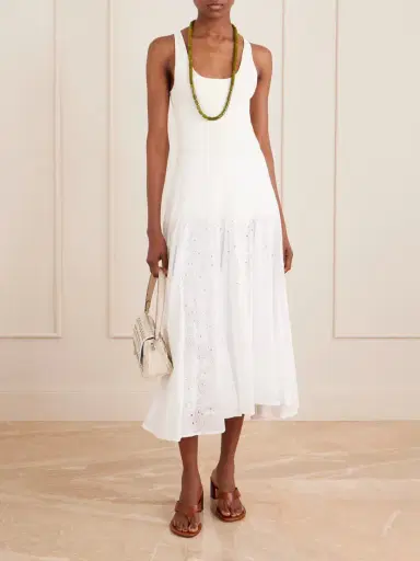 Tory Burch Pleated Broderie Anglaise Cotton Midi Skirt | Thumbnail 2