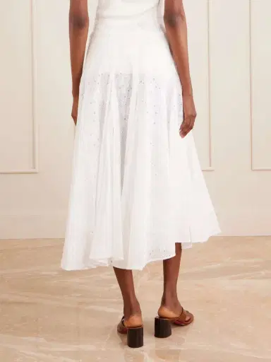 Tory Burch Pleated Broderie Anglaise Cotton Midi Skirt | Thumbnail 3