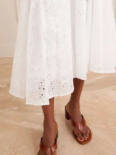 Tory Burch Pleated Broderie Anglaise Cotton Midi Skirt | Thumbnail 4