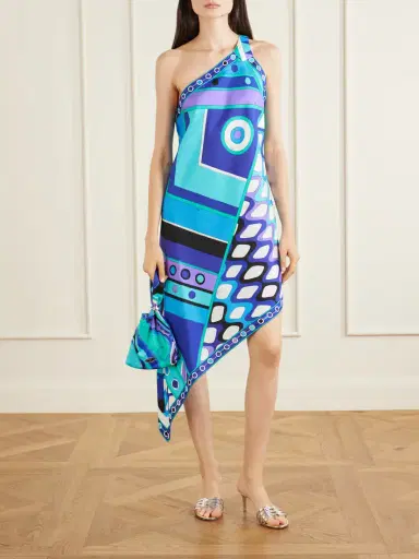 PUCCI Printed Asymmetric One-shoulder Silk-twill Dress | Thumbnail 2