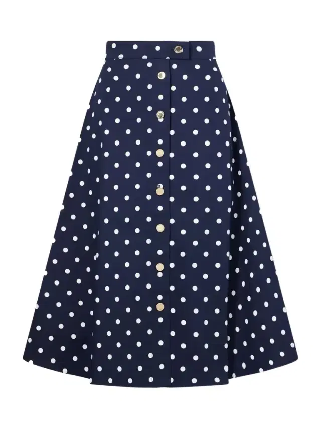 Polka-dot Cotton-blend Twill Midi Skirt