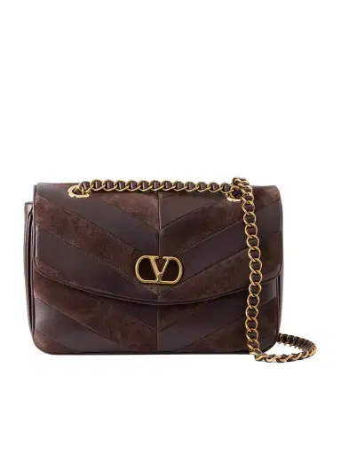 Valentino Garavani Djuna Medium Embellished Suede And Leather Shoulder Bag | Thumbnail 1 Valentino Garavani Djuna Medium Embellished Suede And Leather Shoulder Bag | Thumbnail 1