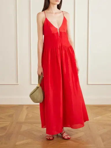 Tory Burch Embellished Pleated Linen And Silk-blend Maxi Dress | Thumbnail 2 Tory Burch Embellished Pleated Linen And Silk-blend Maxi Dress | Thumbnail 2