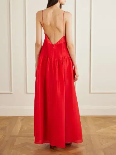Tory Burch Embellished Pleated Linen And Silk-blend Maxi Dress | Thumbnail 3 Tory Burch Embellished Pleated Linen And Silk-blend Maxi Dress | Thumbnail 3