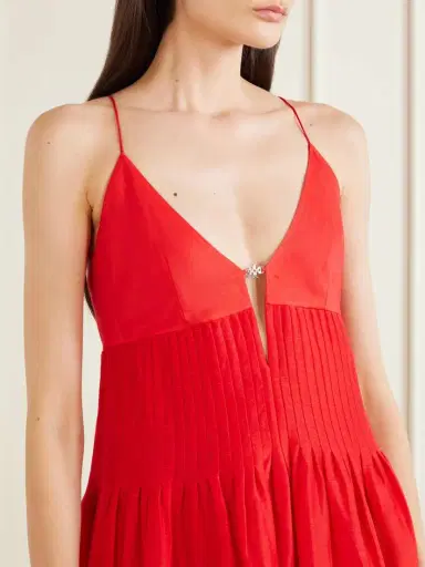 Tory Burch Embellished Pleated Linen And Silk-blend Maxi Dress | Thumbnail 4 Tory Burch Embellished Pleated Linen And Silk-blend Maxi Dress | Thumbnail 4