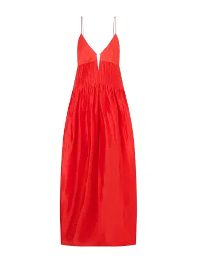 Tory Burch Embellished Pleated Linen And Silk-blend Maxi Dress | Thumbnail 1 Tory Burch Embellished Pleated Linen And Silk-blend Maxi Dress | Thumbnail 1