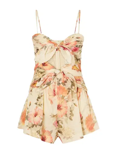 Zimmermann Mahon Cut-out Gathered Floral-print Cotton Playsuit | Thumbnail 1 Zimmermann Mahon Cut-out Gathered Floral-print Cotton Playsuit | Thumbnail 1