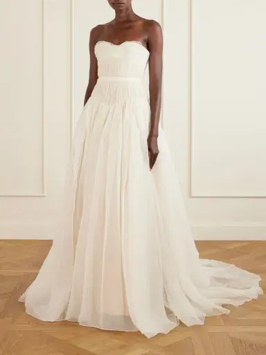 Danielle Frankel Henrietta Strapless Bustier Crinkled Silk-organza Gown | Thumbnail 2