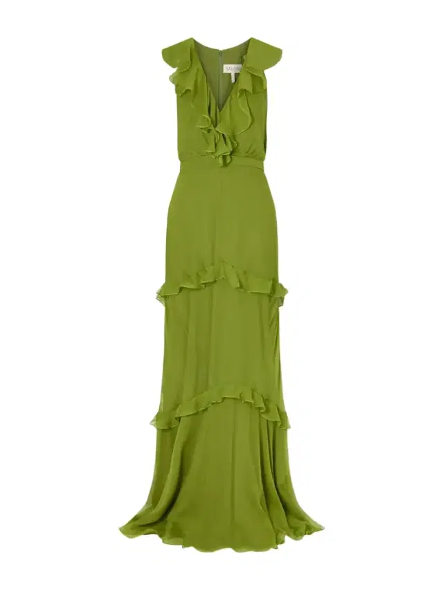 Saloni Rita Gathered Ruffled Silk Gown