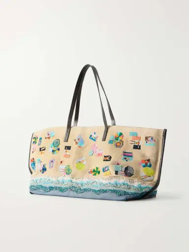 Staud Christos Large Leather-trimmed Embroidered Bead-embellished Canvas Tote | Thumbnail 4 Staud Christos Large Leather-trimmed Embroidered Bead-embellished Canvas Tote | Thumbnail 4