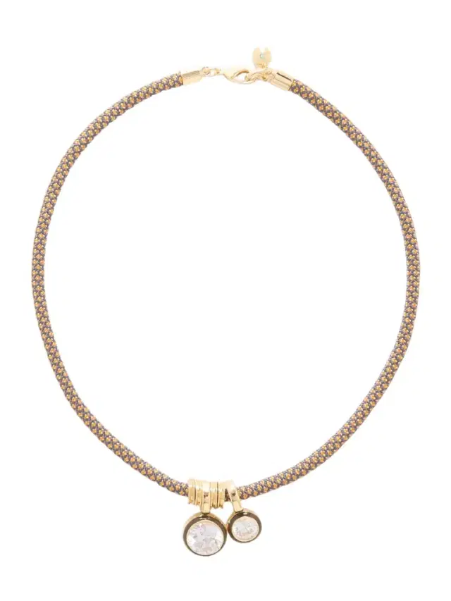 The Cubic Double Drop Gold-tone, Cubic Zirconia And Enamel Necklace