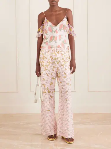 Donde Esteban Pajaritos Y Rosas Wide Leg Printed Cotton Pants | Thumbnail 2