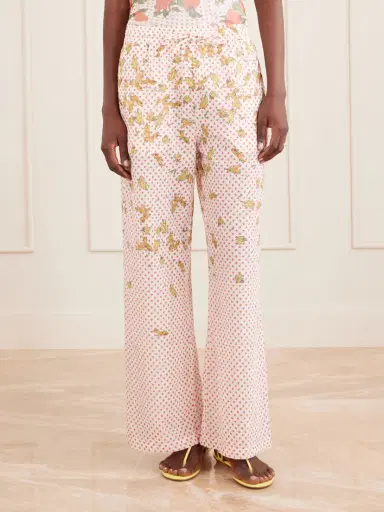 Donde Esteban Pajaritos Y Rosas Wide Leg Printed Cotton Pants | Thumbnail 3