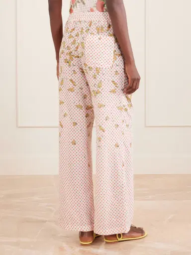 Donde Esteban Pajaritos Y Rosas Wide Leg Printed Cotton Pants | Thumbnail 4