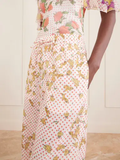 Donde Esteban Pajaritos Y Rosas Wide Leg Printed Cotton Pants | Thumbnail 5